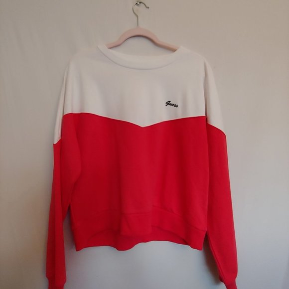 Guess Sweaters - Guess womens long sleeve pink and white sweatshirt XL